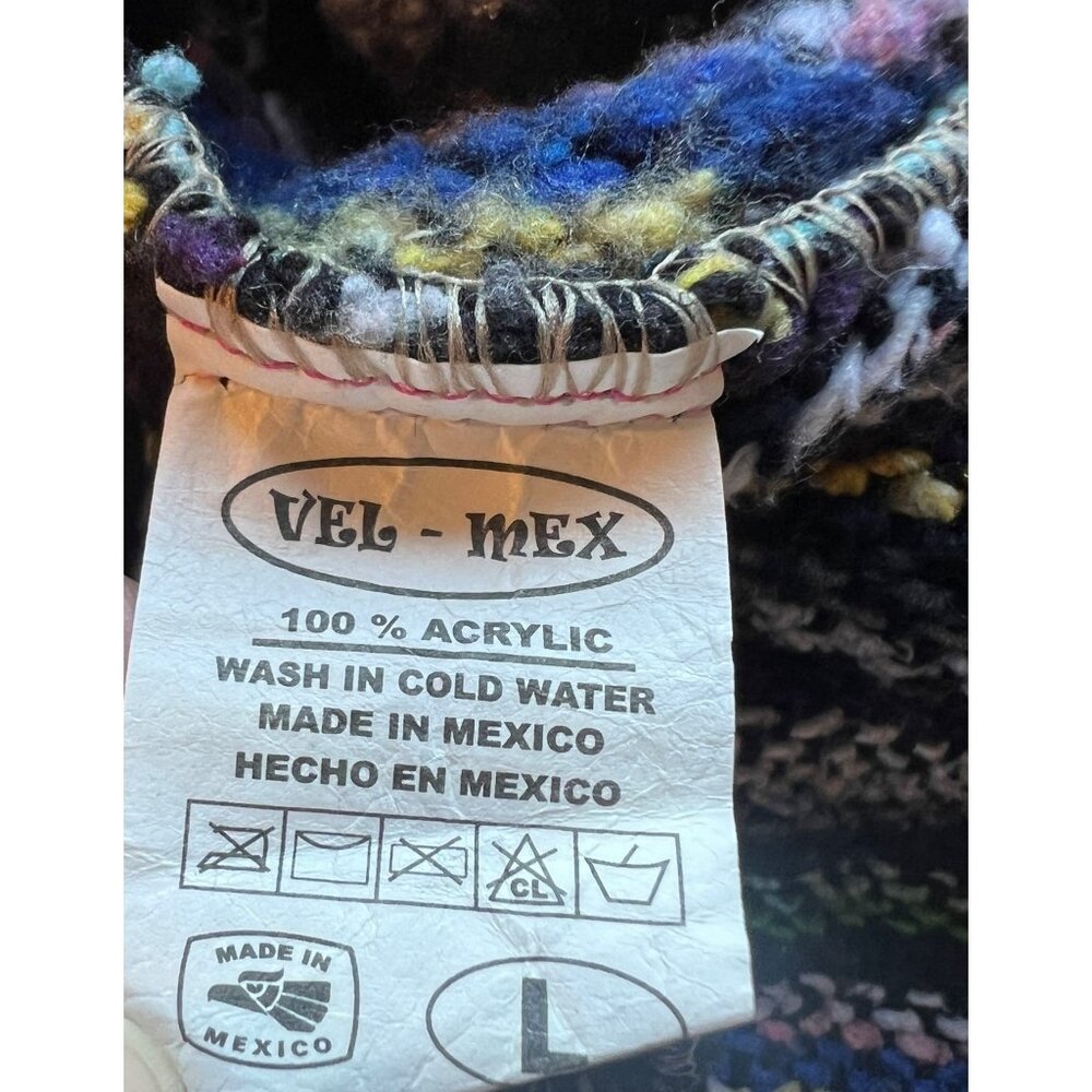 Vel Mex Hoodie Textured Black Multicolor Pull Over - Picture 15 of 15